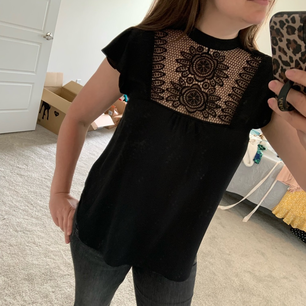 Express medium black lace top